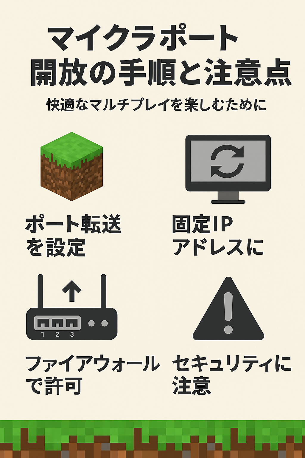 20250701_1206_マルチプレイの設定方法_simple_compose_01jz1z488aehcrqek9t344nvpa マイクラ ポート開放の手順と注意点: 快適なマルチプレイを楽しむために