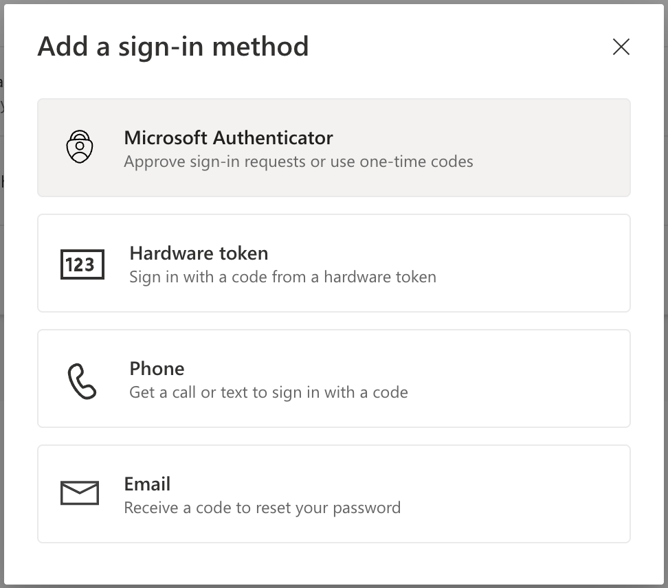 Microsoft Authenticator の選択