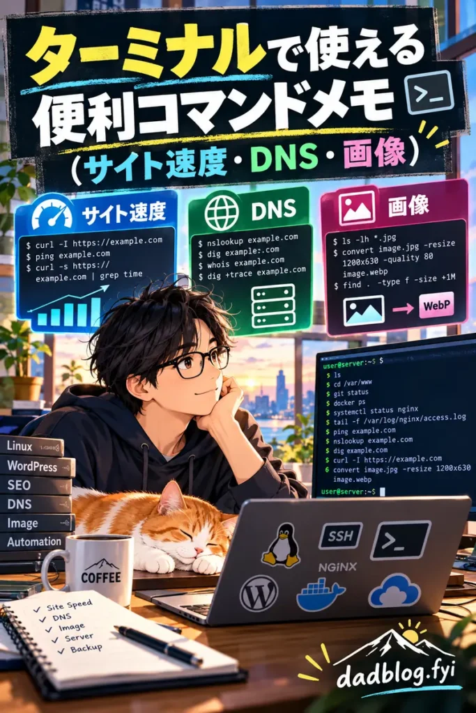 ターミナルで使える便利コマンドメモ（サイト速度・DNS・画像）